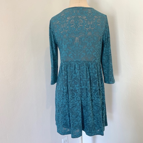 Teal and Black Damask Print Mini Dress - Picture 3 of 5